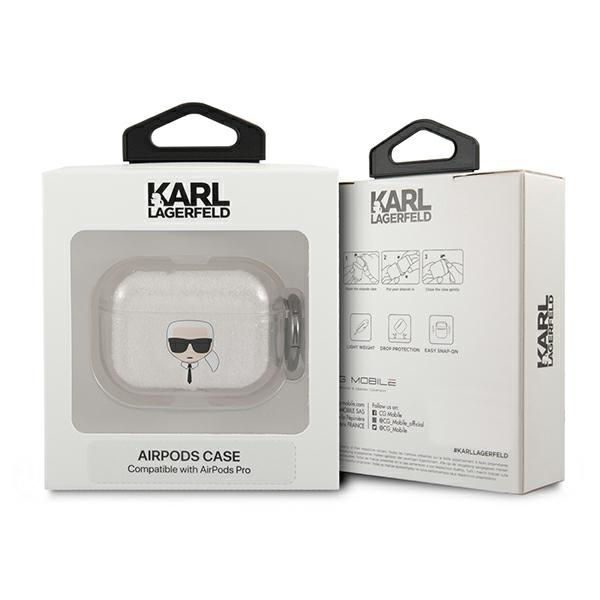 KARL Puzdro Apple AirPods Pro Cover Glitter Karl`s Head Silver Case